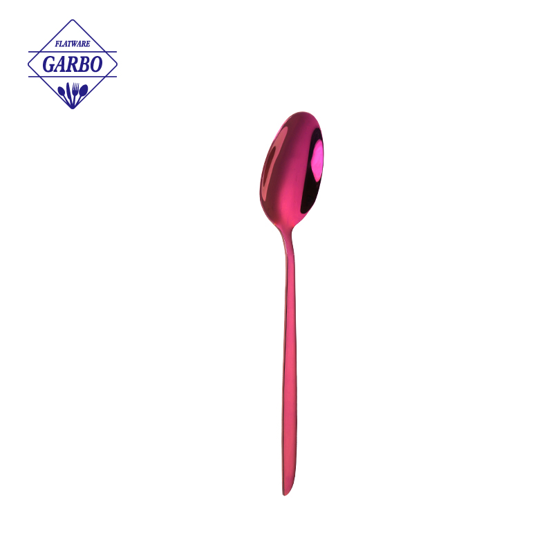 stainless steel cutlery factory in Brazil Simple design stainless steel dinner spoon with purple PVD color