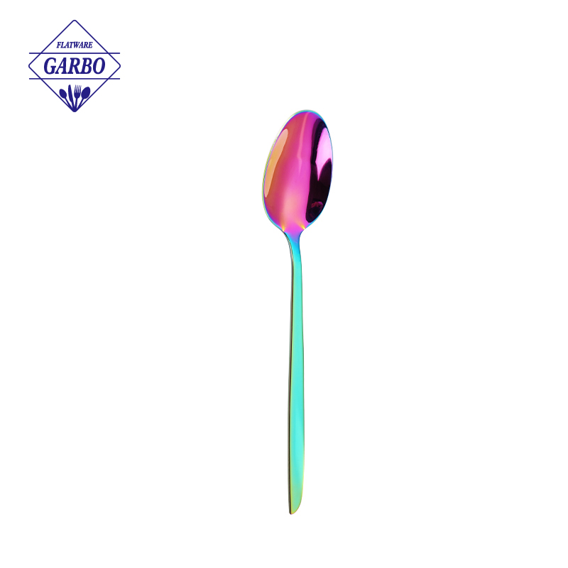 Simple design stainless steel dinner spoon with purple PVD color