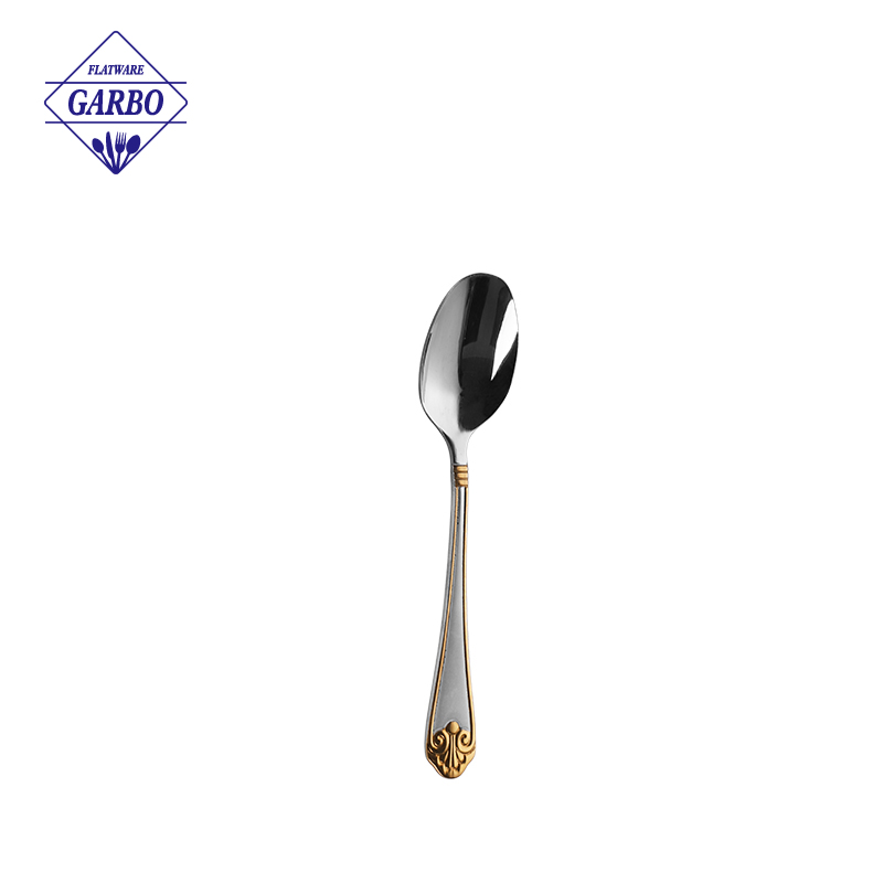 Mirror polish stainless steel tea spoon with gold color