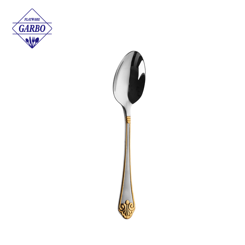 Luxury gold plated stainless steel spoon with engraved handle