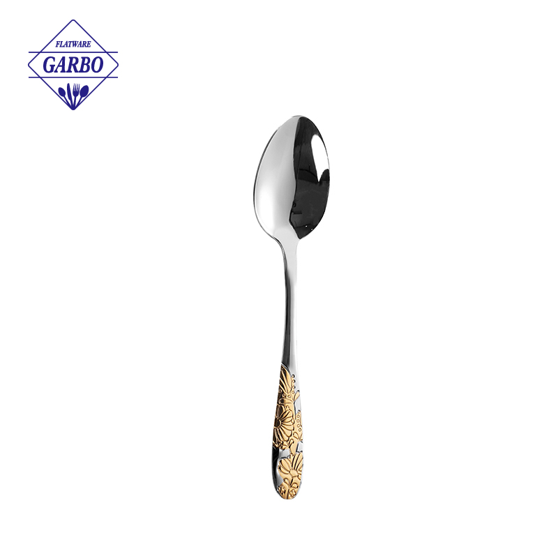 Luxury gold plated stainless steel spoon with engraved handle