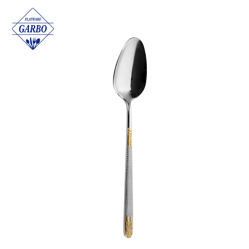 Luxury gold plated stainless steel spoon with engraved handle