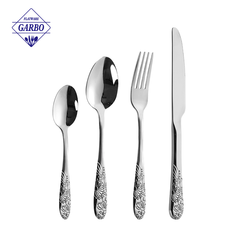 410 Silver color cheap price stainless steel dinner spoon with engraved handle