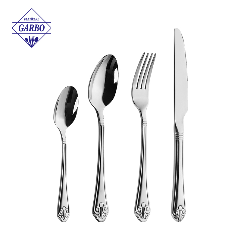 Engraved design silverware set made in China cutlery factory