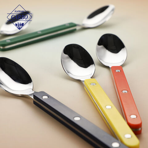 Wholesale Colorful Plastic Handle Dinner Spoon with Three Rivets