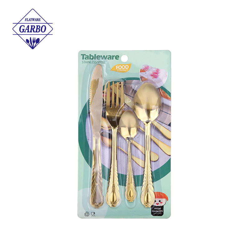 4pcs godlen cutlery sets with shrink plastic pack wholesale