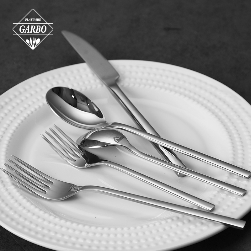 High-end 18/10 silver stainless steel flatware set with thick square handle for hotel