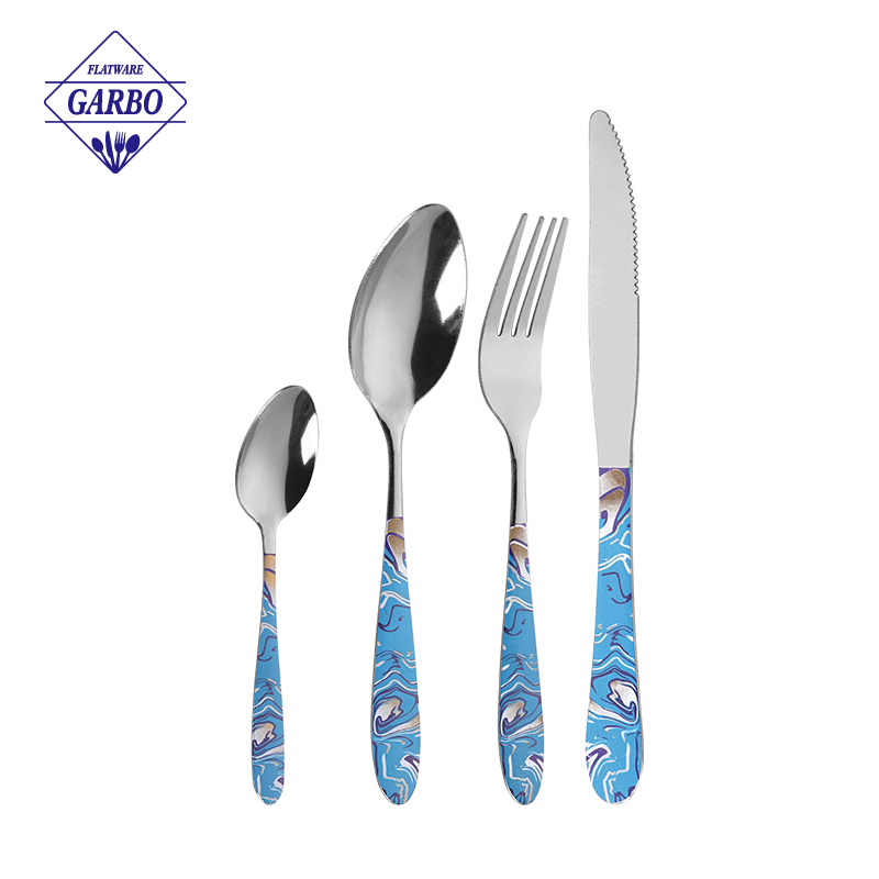 Elegant Silver Stainless Steel Flatware Sets with Custom Decal Handle manufacturers in America