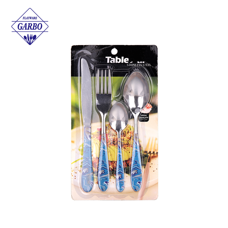 Elegant Silver Stainless Steel Flatware Sets with Custom Decal Handle