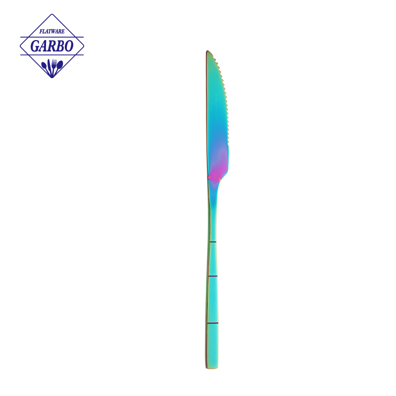 Popular Bamboo Shaped Handle PVD Rainbow Colored Stainless Steel Flatware