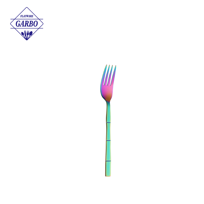 Popular Bamboo Shaped Handle PVD Rainbow Colored Stainless Steel Flatware